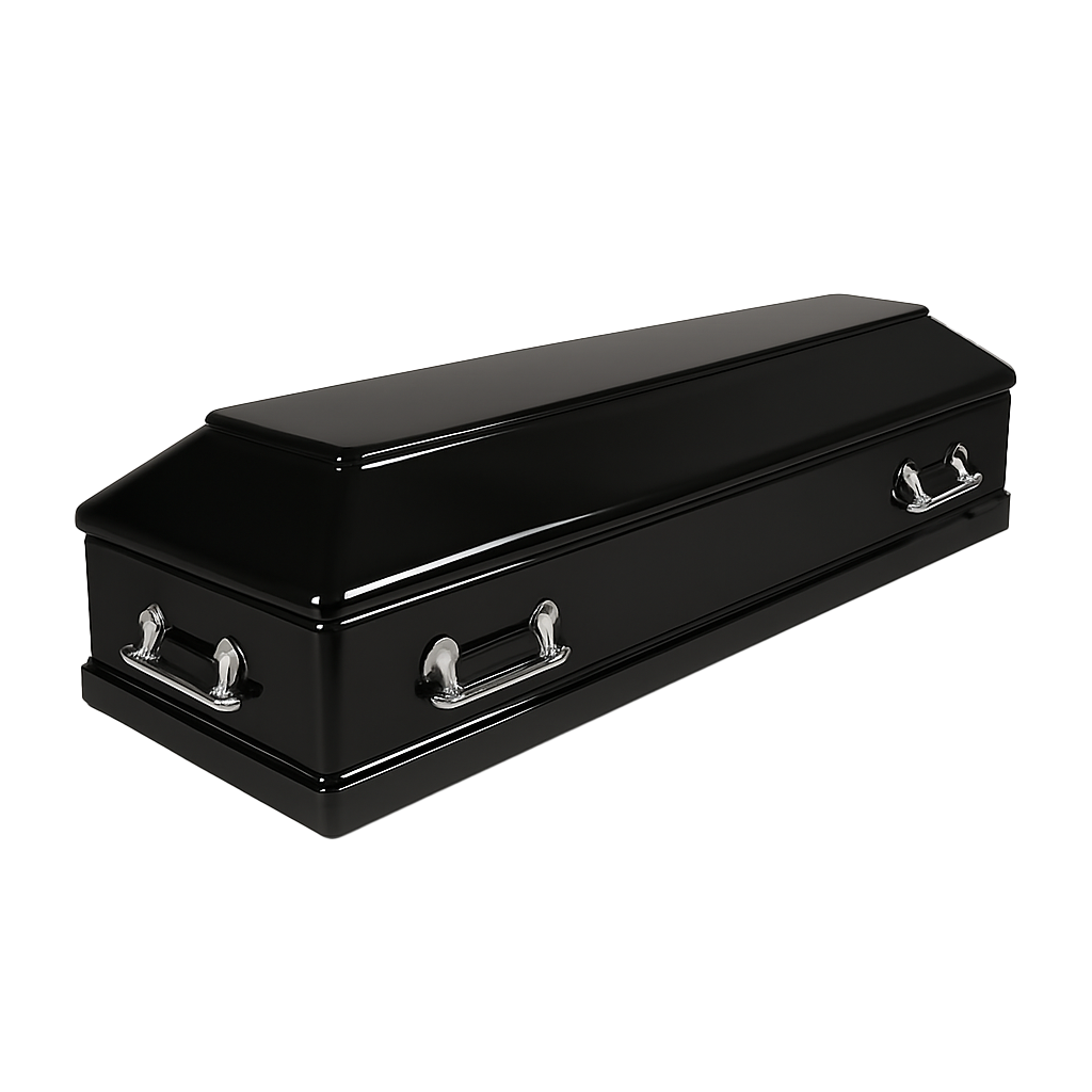 Polished coffin, rectangular shape, black color